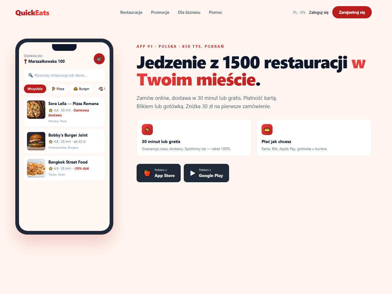 Przykładowa strona — Aplikacja dostaw jedzenia